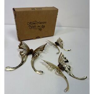 Vintage Homco Home Interiors 3 Pc Brass Gold/ Wood Butterflies Wall Decor